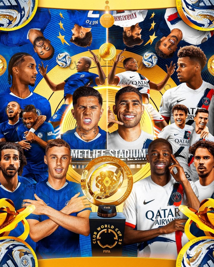 世俱杯官方社媒发布决赛海报：帕尔默&amp;恩佐 VS 登贝莱&amp;阿什拉夫